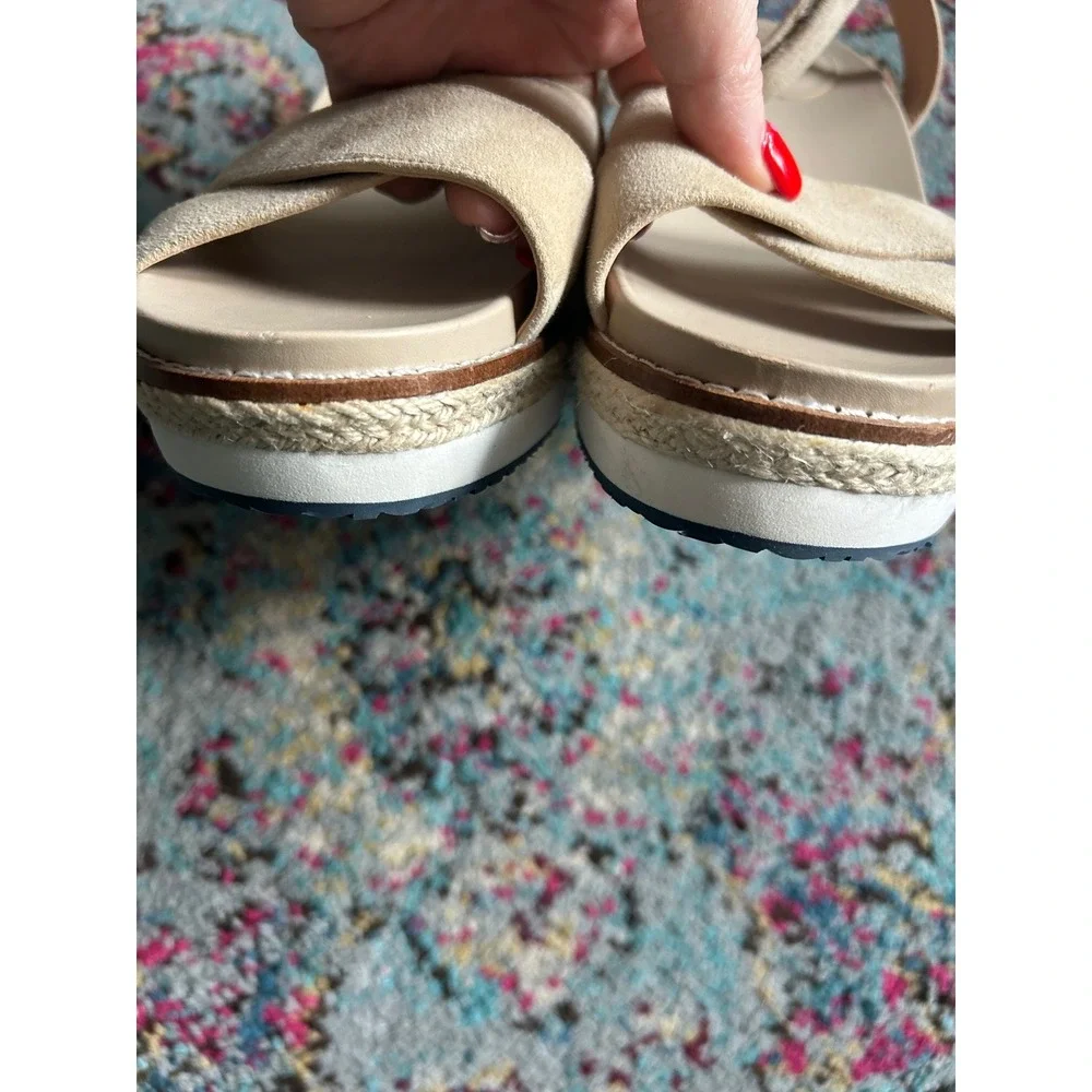 Cole Haan Wedge Sandals Beige Suede Espadrille Grand 360 Platform